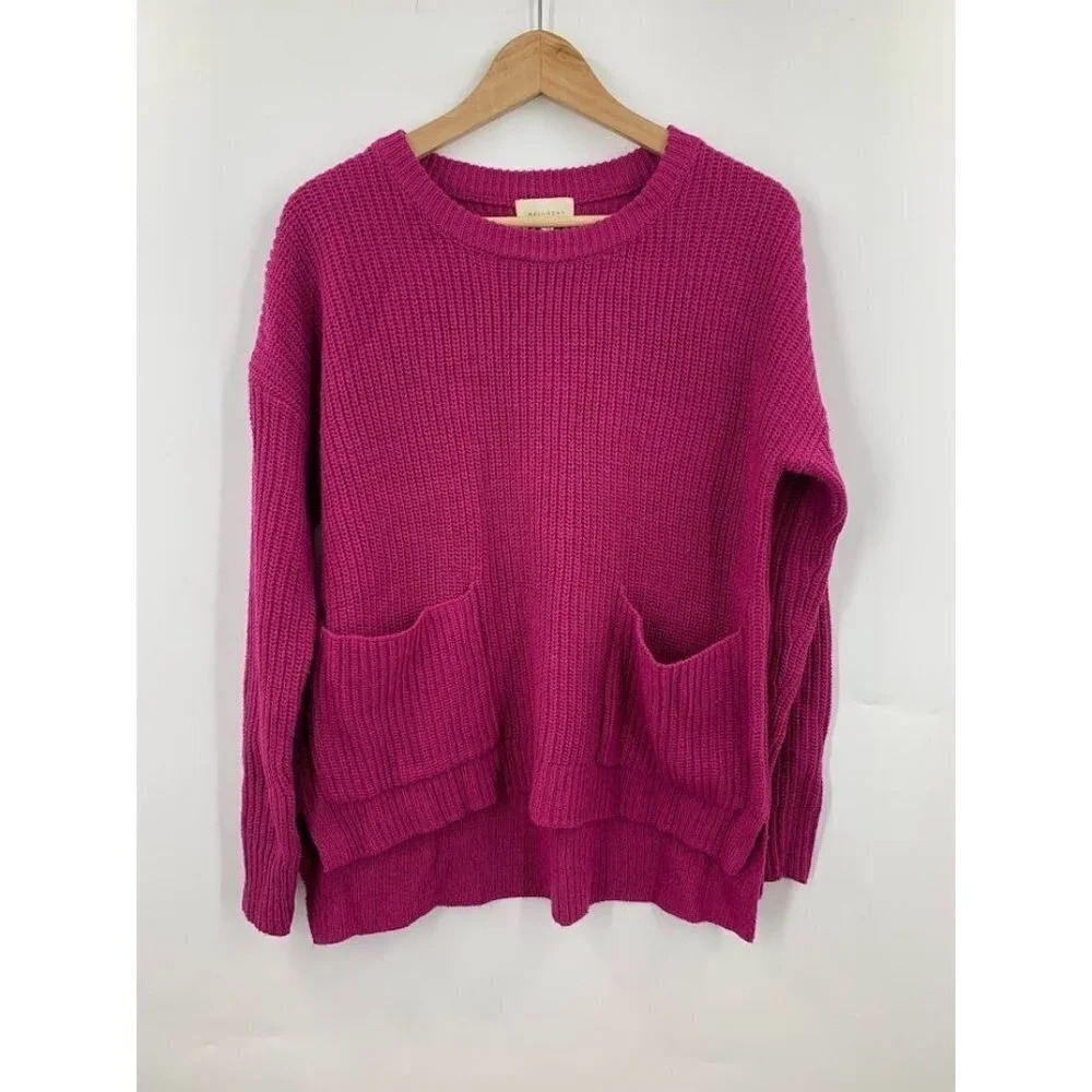 Melloday Women's Two Pocket Knit Hi-Low Pocket Long‎ Sleeve Sweater Size XS NWT